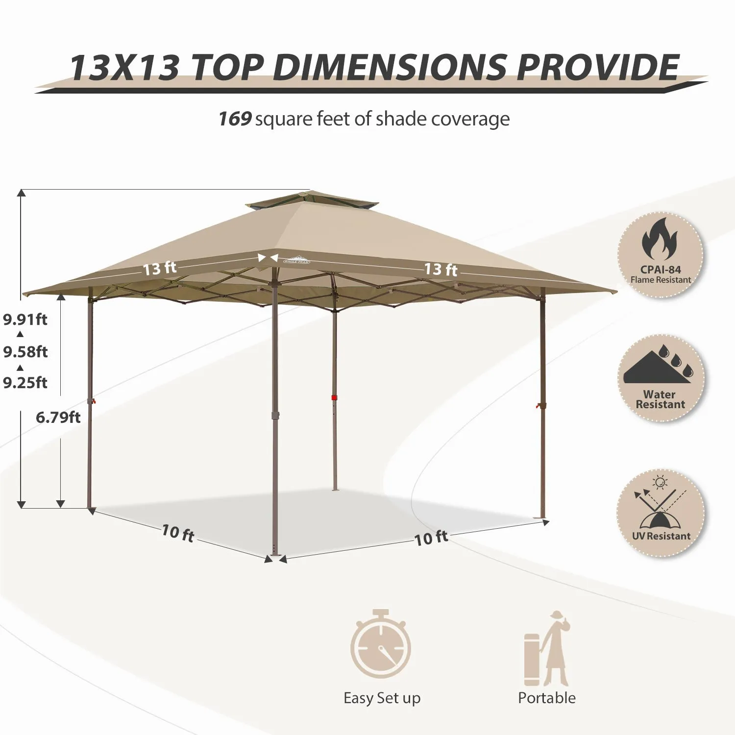 13x13 Straight Leg Pop Up Canopy Tent with 169 sqft of Shade