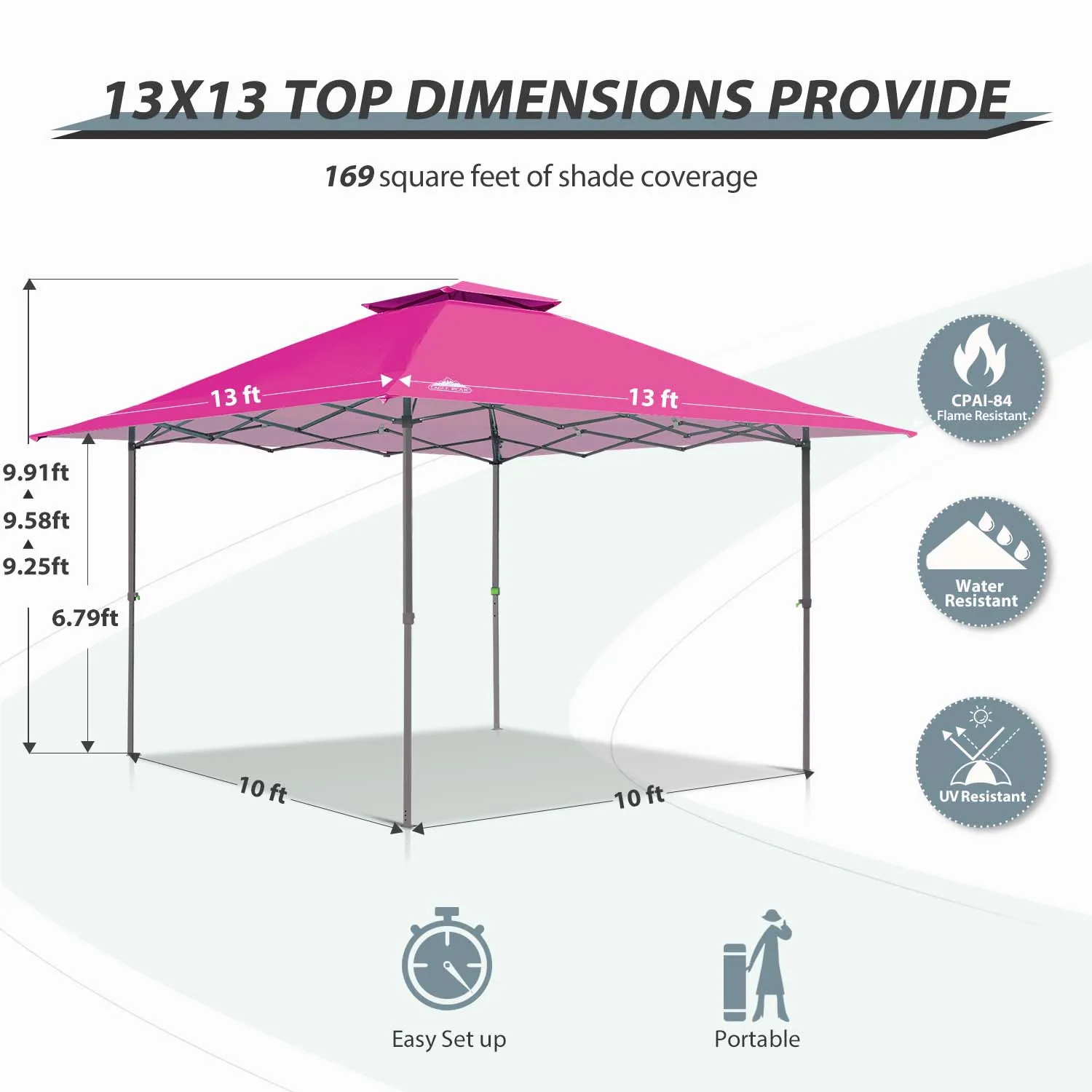 13x13 Straight Leg Pop Up Canopy Tent with 169 sqft of Shade