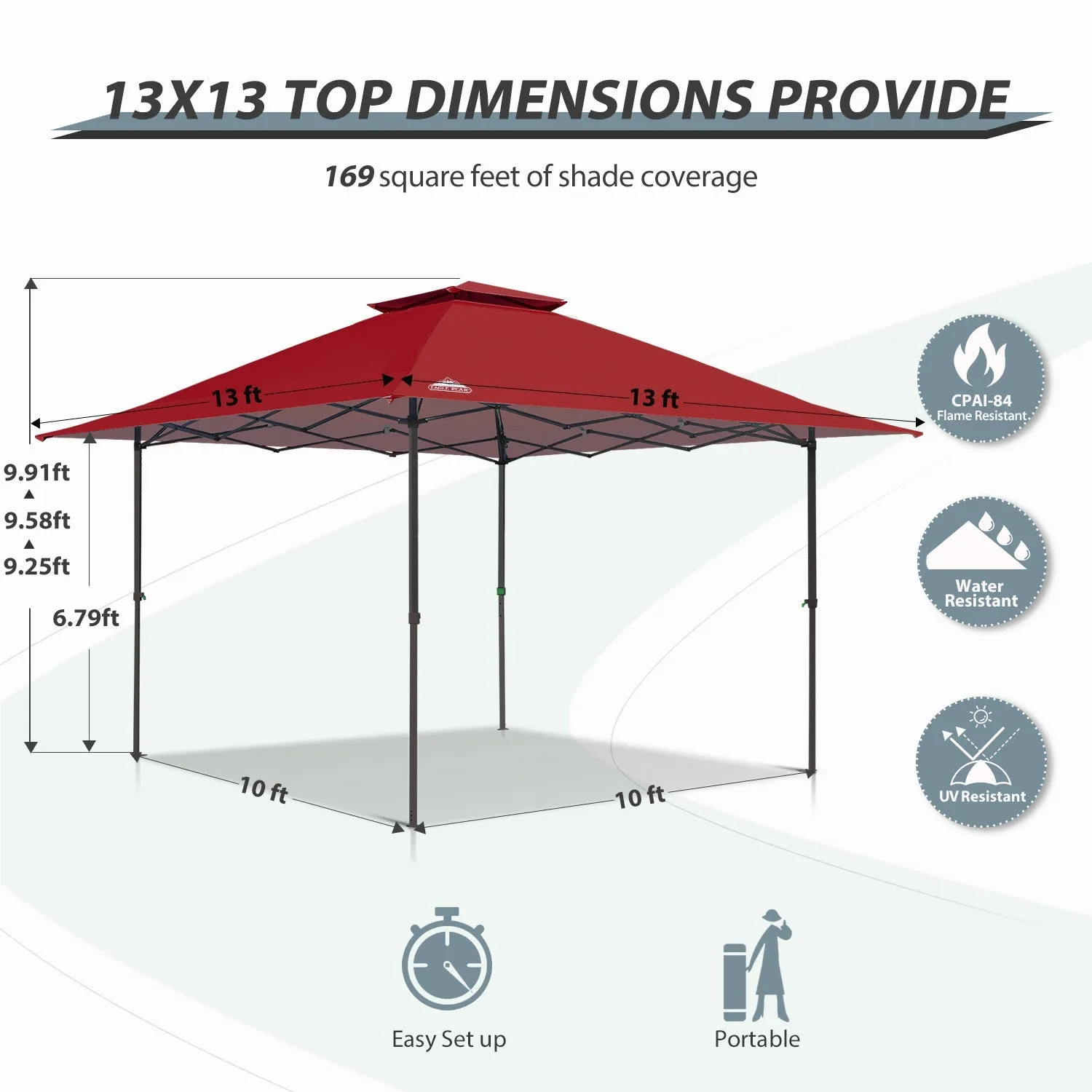 13x13 Straight Leg Pop Up Canopy Tent with 169 sqft of Shade