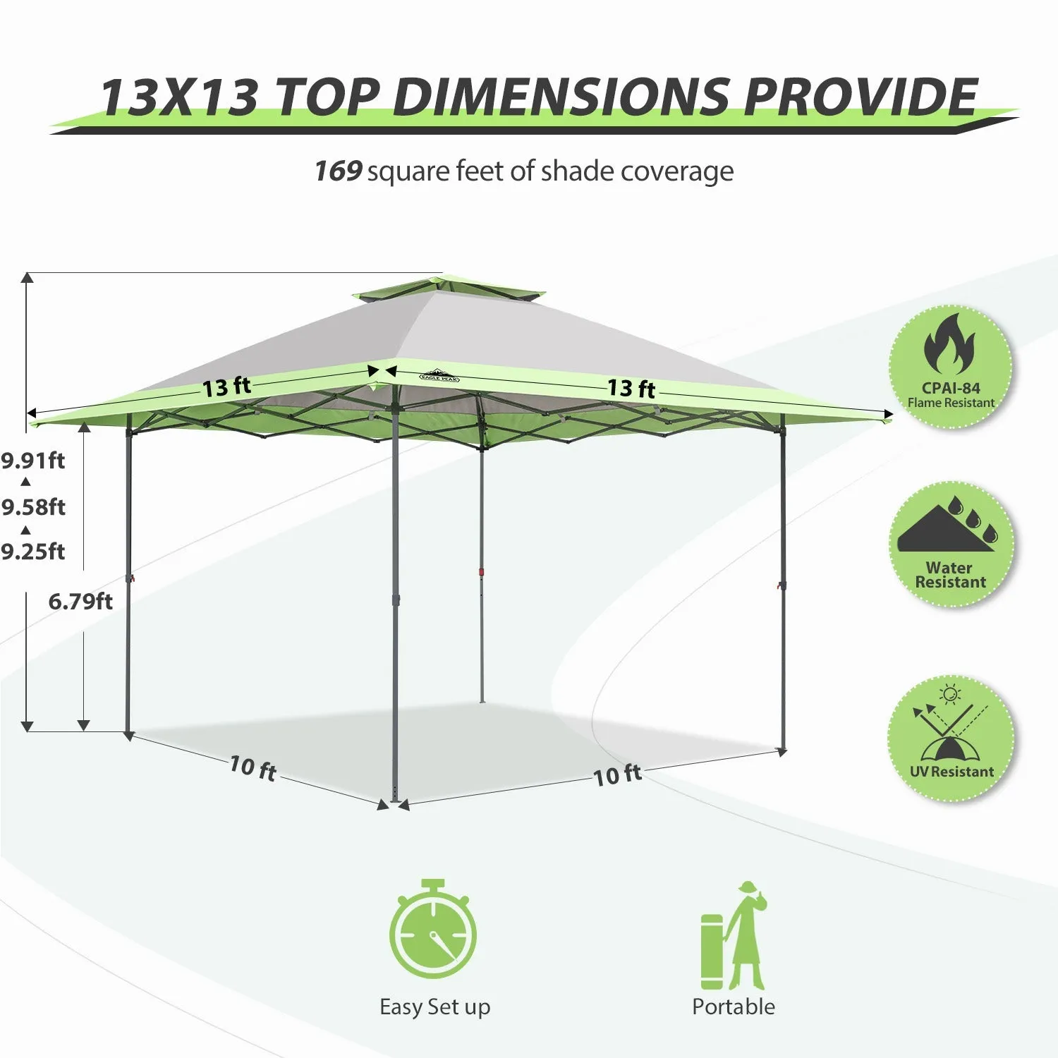 13x13 Straight Leg Pop Up Canopy Tent with 169 sqft of Shade