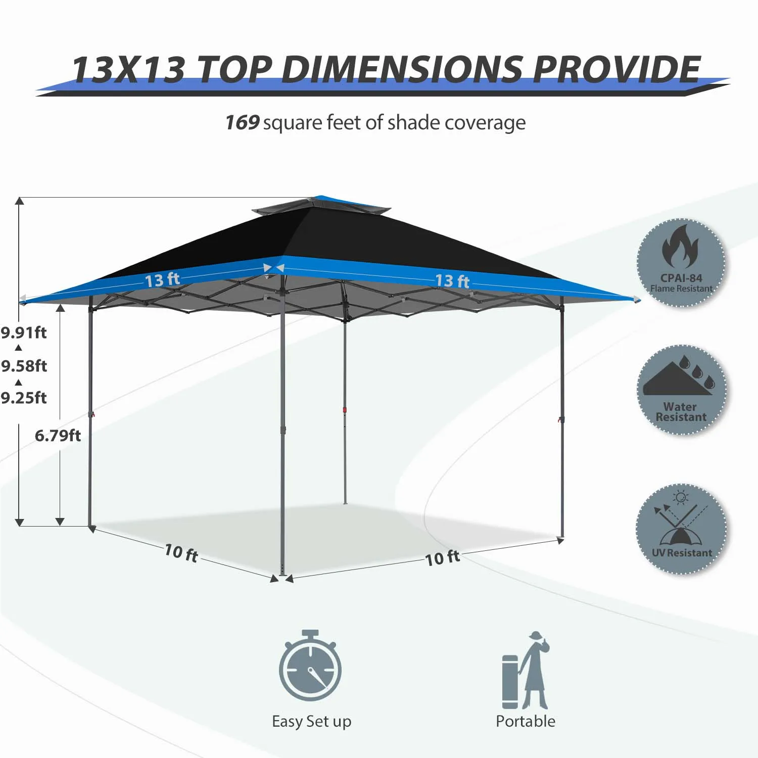 13x13 Straight Leg Pop Up Canopy Tent with 169 sqft of Shade