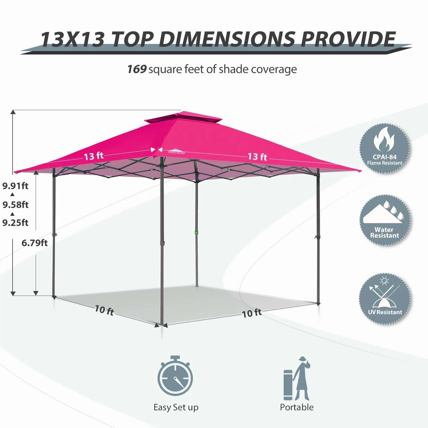 13x13 Straight Leg Pop Up Canopy Tent with 169 sqft of Shade