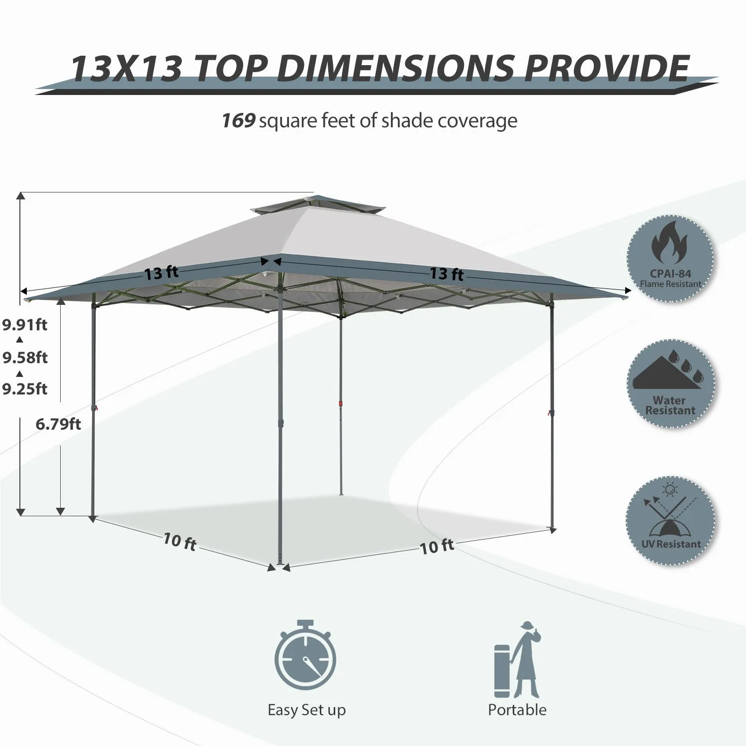 13x13 Straight Leg Pop Up Canopy Tent with 169 sqft of Shade