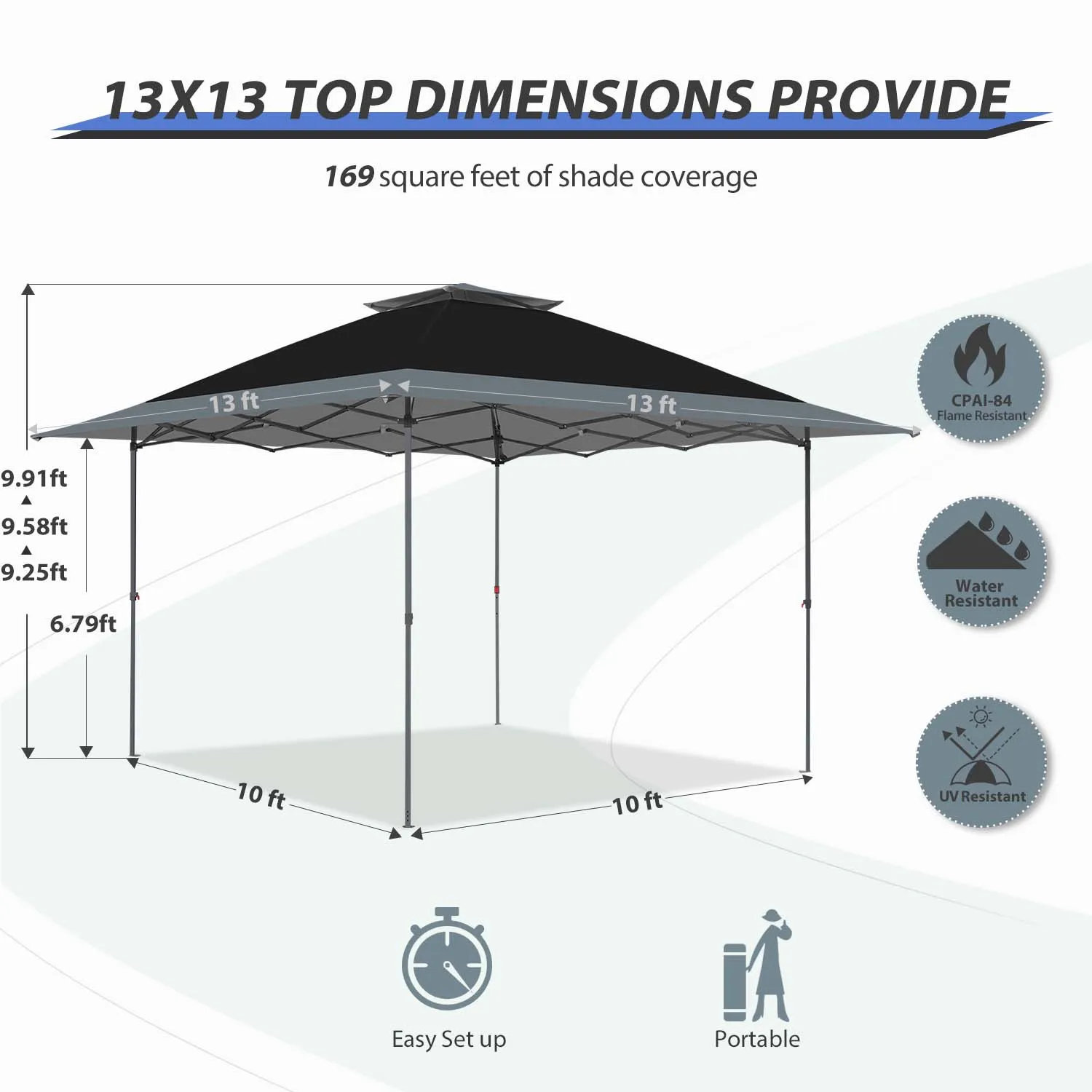 13x13 Straight Leg Pop Up Canopy Tent with 169 sqft of Shade