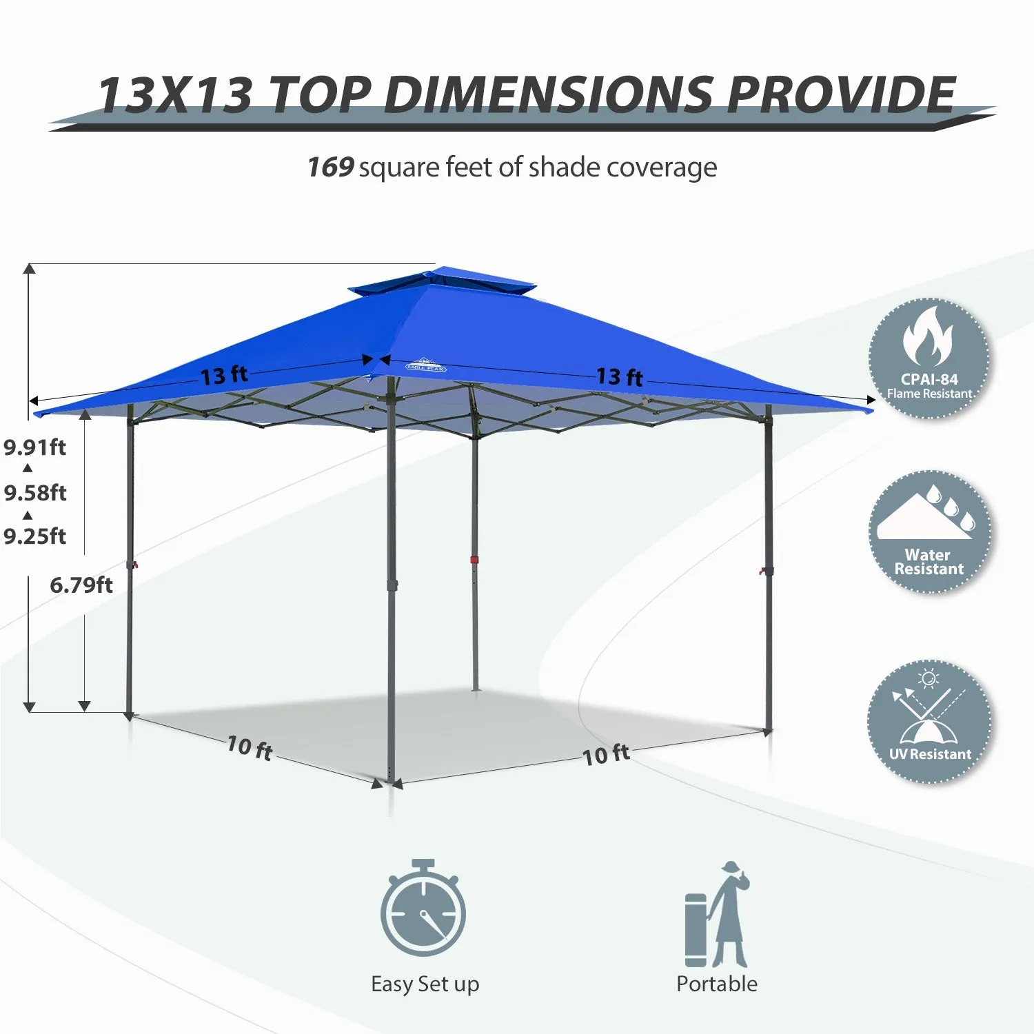 13x13 Straight Leg Pop Up Canopy Tent with 169 sqft of Shade