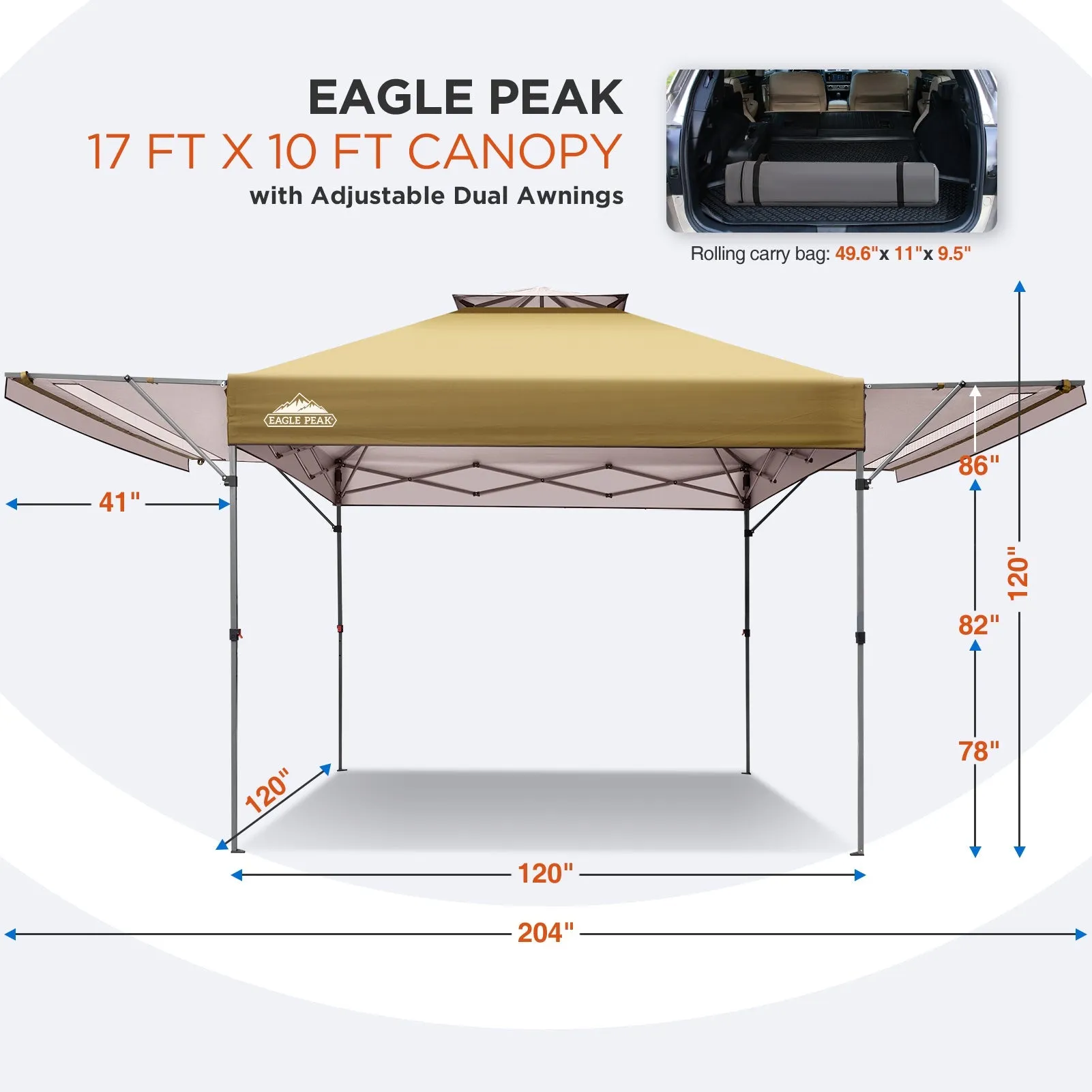 17x10 Pop up Gazebo Canopy Tent Outdoor Instant Canopy Shelter
