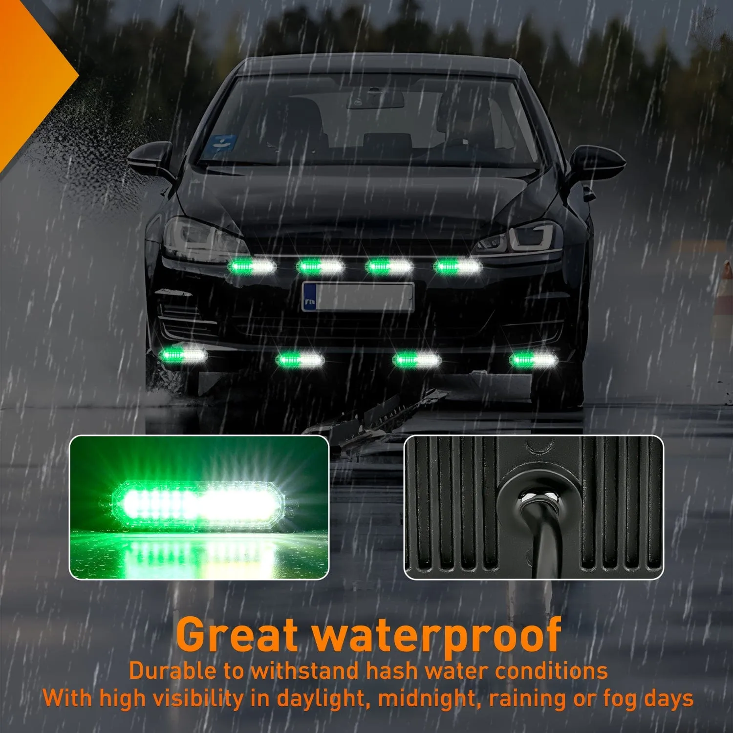 8PCS 12LED Green White Emergency Strobe Lights