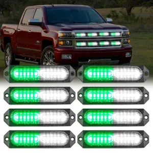 8PCS 12LED Green White Emergency Strobe Lights