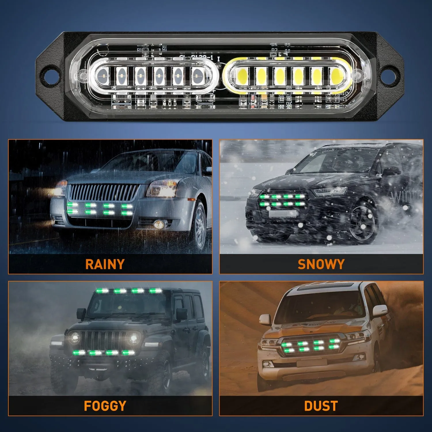 8PCS 12LED Green White Emergency Strobe Lights