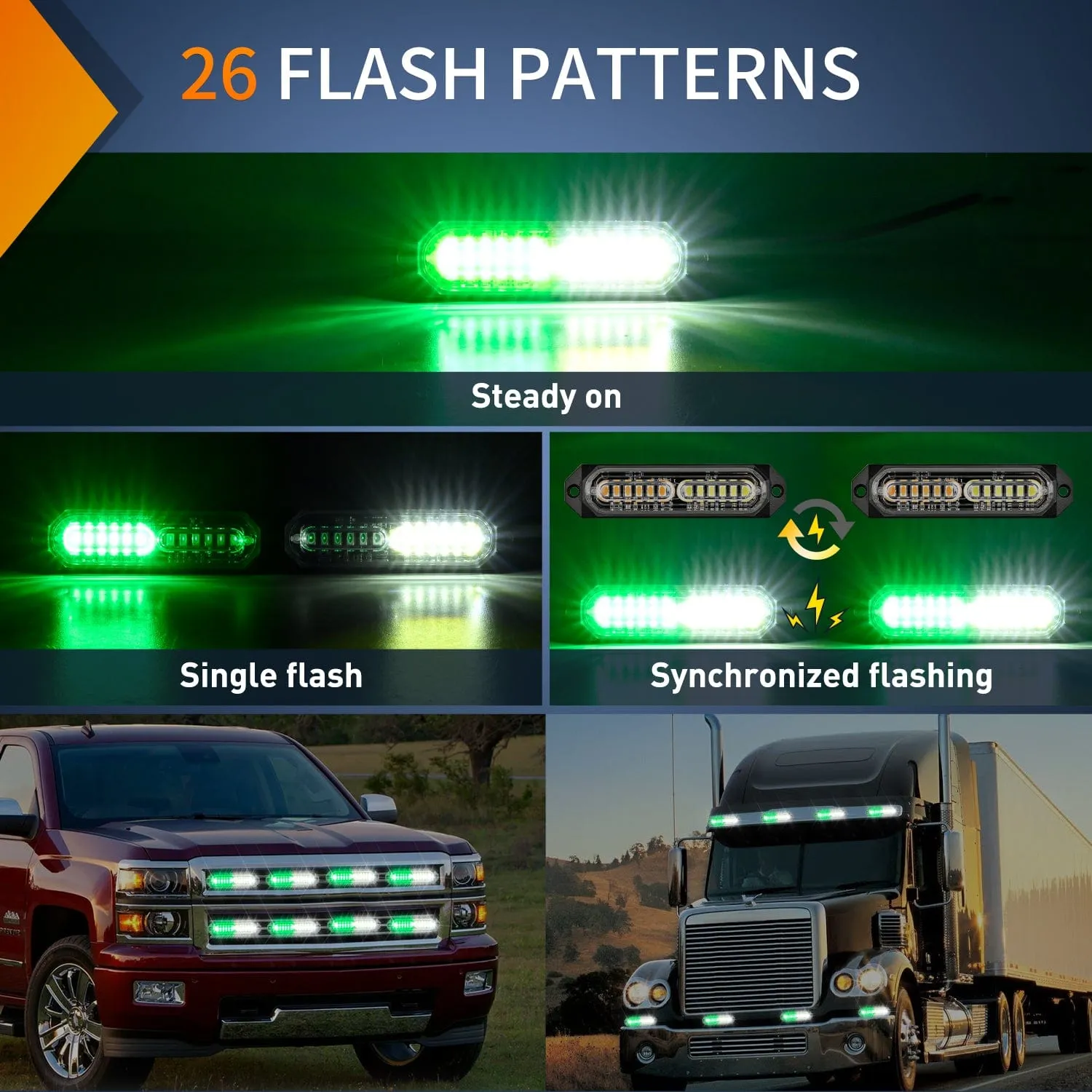 8PCS 12LED Green White Emergency Strobe Lights