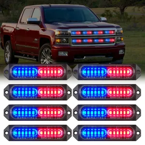 8PCS 12LED Red Blue Emergency Strobe Lights
