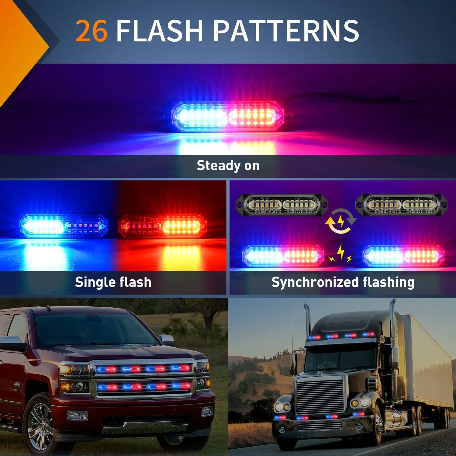 8PCS 12LED Red Blue Emergency Strobe Lights