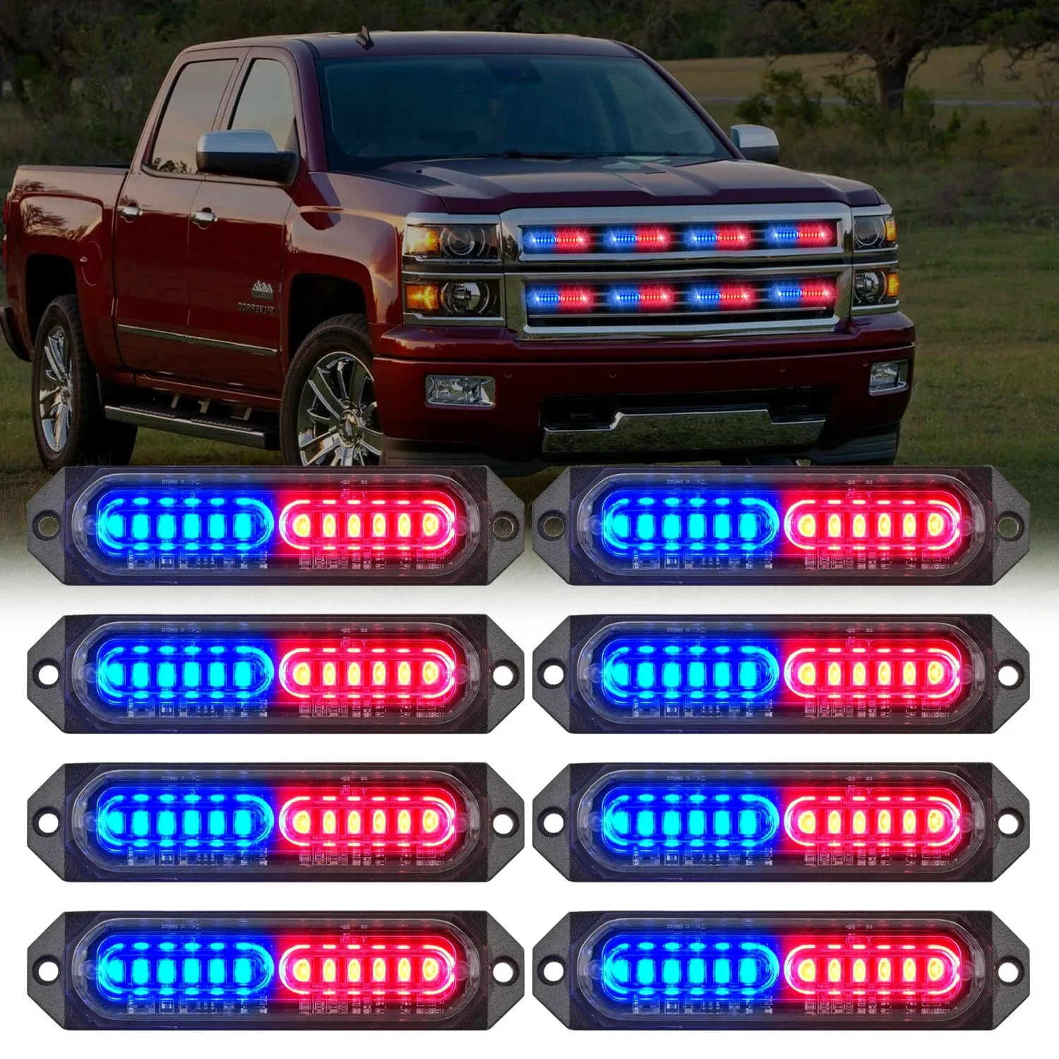 8PCS 12LED Red Blue Emergency Strobe Lights