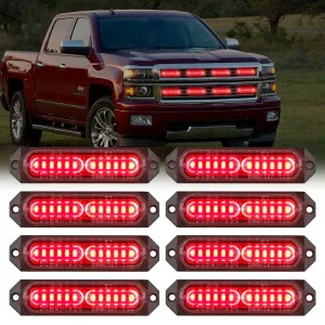 8PCS 12LED Red Emergency Strobe Lights