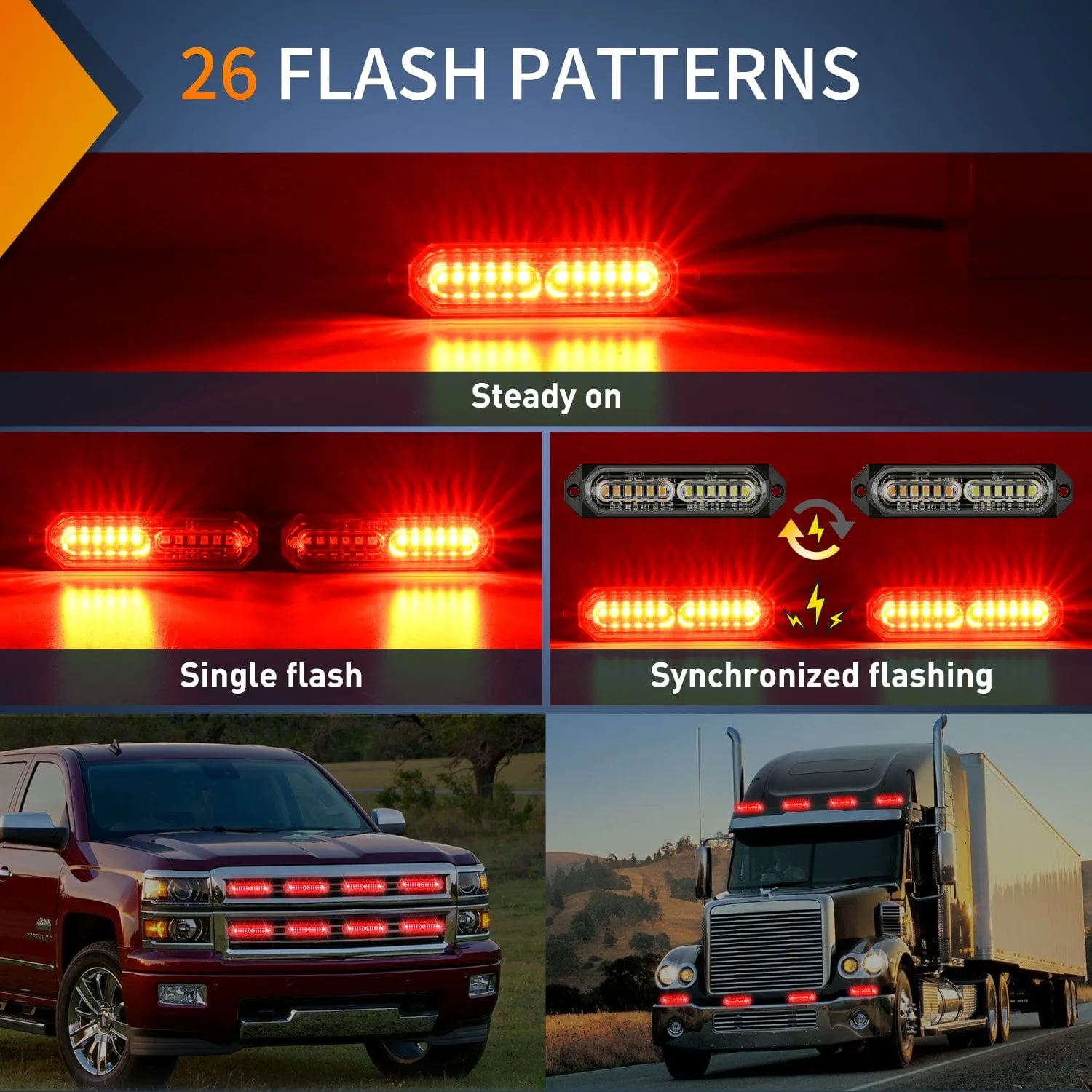 8PCS 12LED Red Emergency Strobe Lights