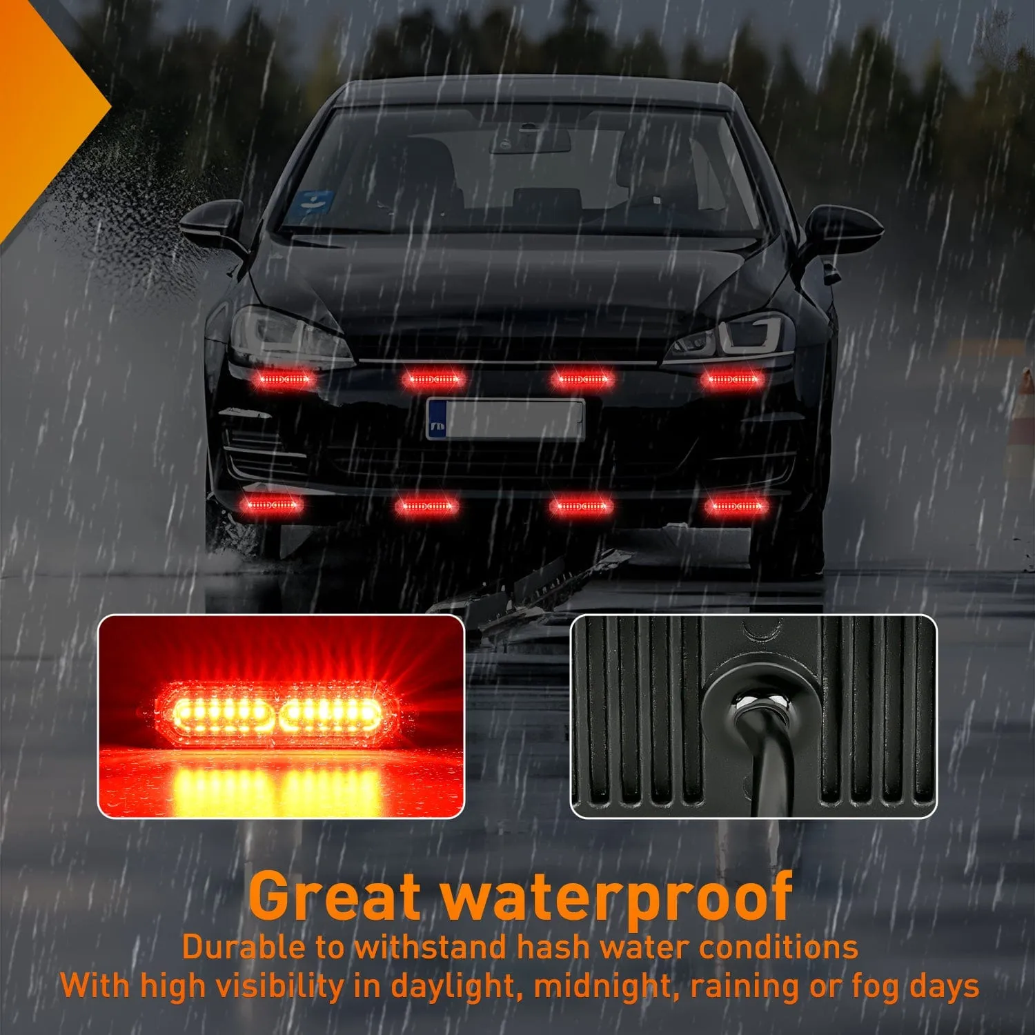 8PCS 12LED Red Emergency Strobe Lights