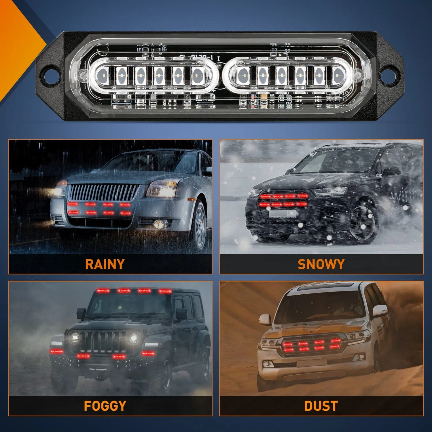 8PCS 12LED Red Emergency Strobe Lights
