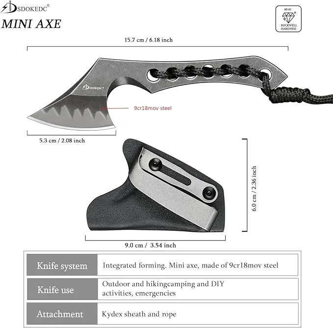9CR18MOV Steel Mini Axe Tool With Sheath Tactical Military Survival Knives Fixed Blade Small Outdoor Camp Hatchet Camping Hunting Knife For Men EDC
