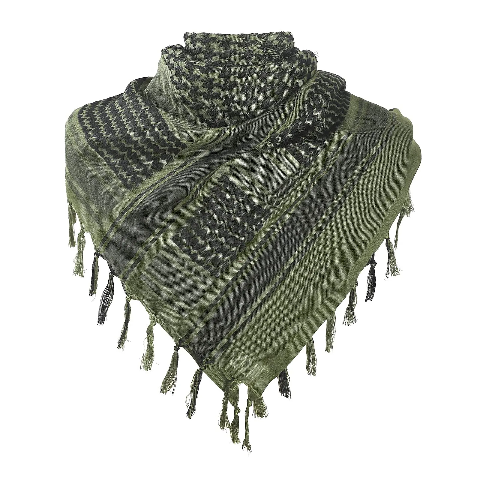 Arab Scarf Cotton Shemagh Scarves Outdoor Keffiyeh Desert Scarfs Head Wrap Shawl with Tassels for Men Women Green