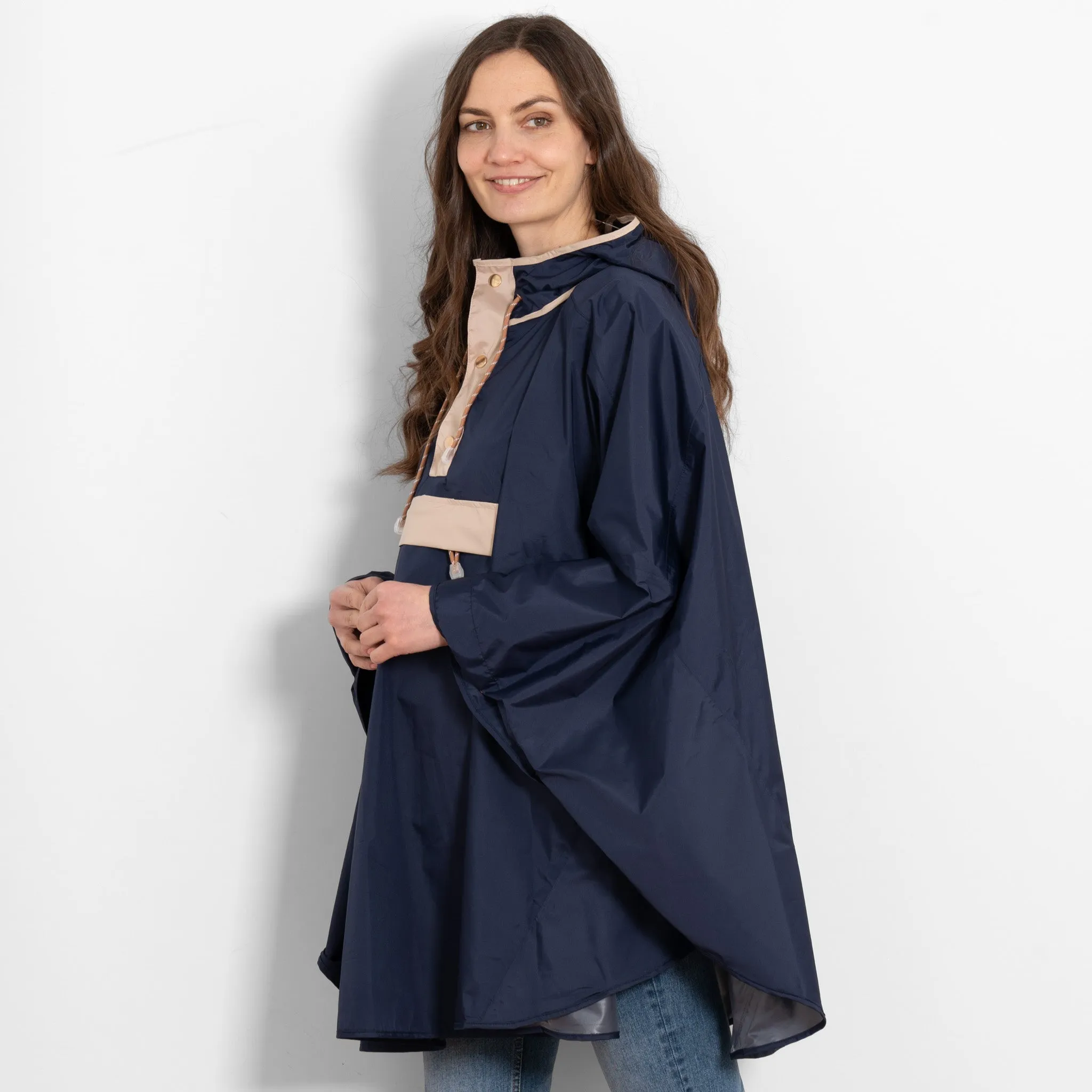 Aspen Rain Poncho - Navy Blue/Stone