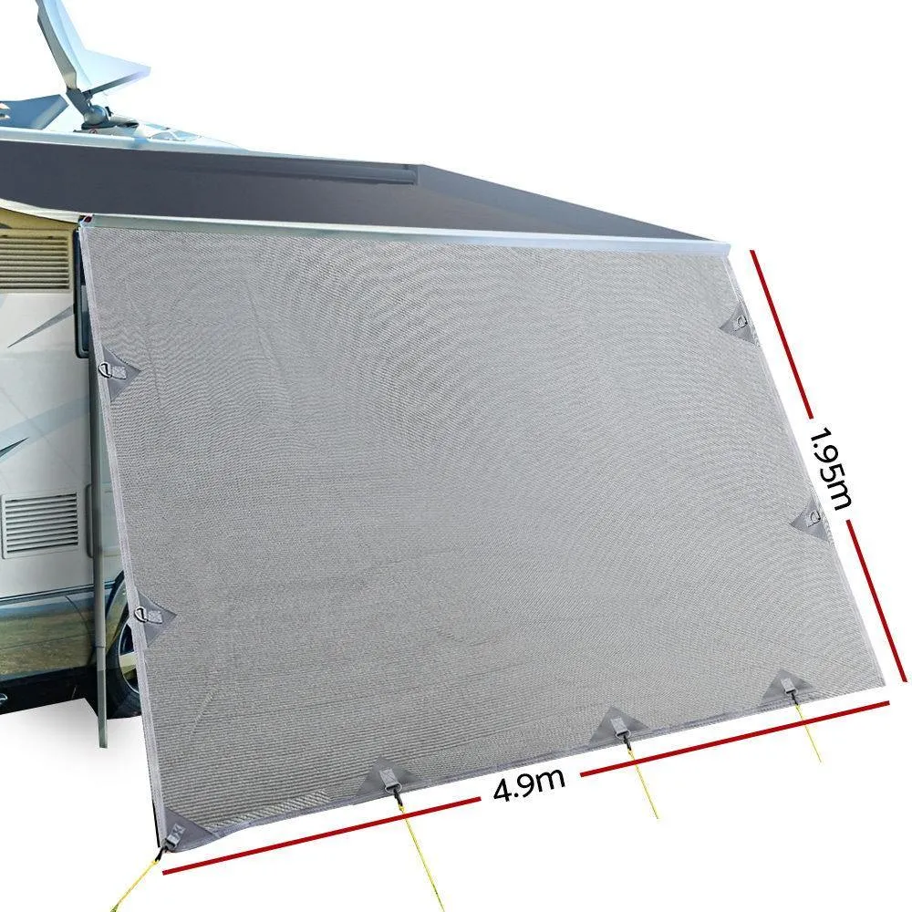 Caravan Awning Privacy Screen 4.9M x 1.95M Extra Long Drop - Drop Roll Out Awning Sun Shade Screen