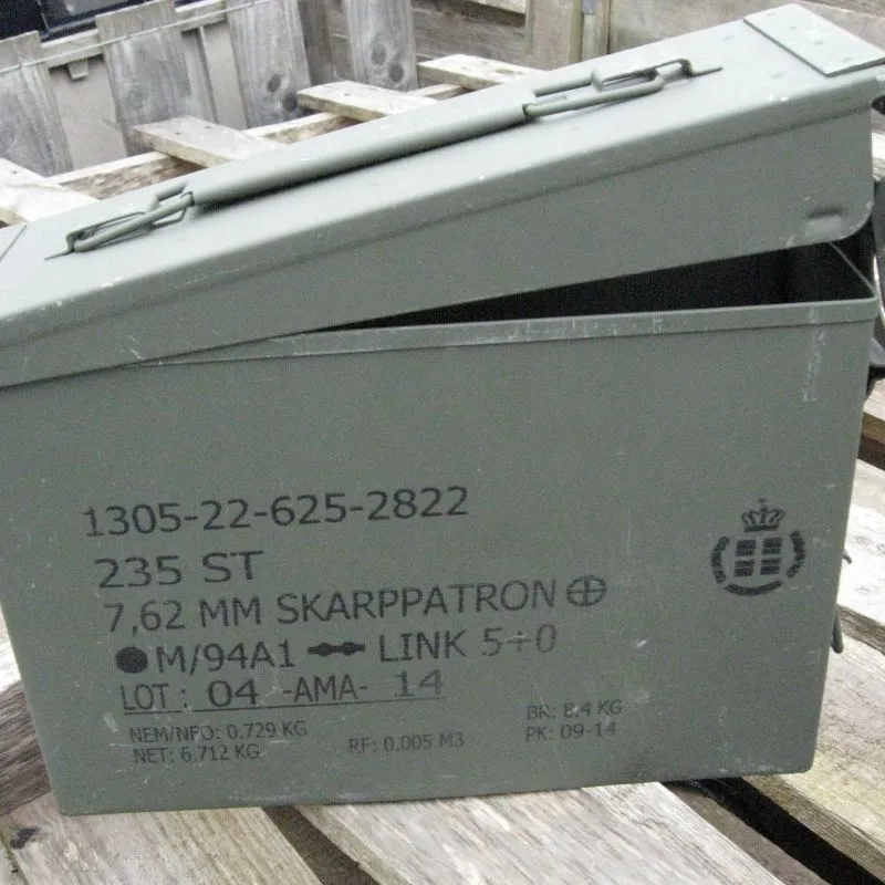Danish Metal Ammo Box. .30-Cal. Used / Graded. Olive Green.