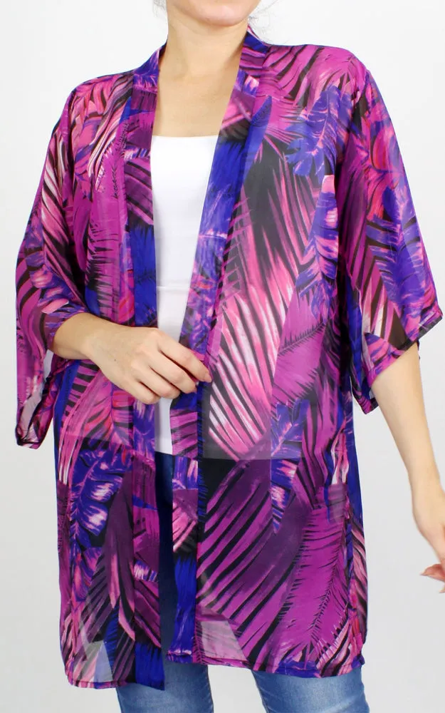 ECD10209 Tropical Chiffon w/Sleeves Kimono