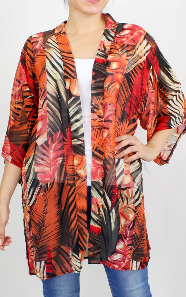ECD10209 Tropical Chiffon w/Sleeves Kimono