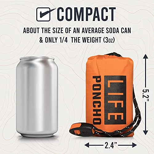 Emergency Survival Life Poncho - 2 Thermal Mylar Space Blanket - Orange