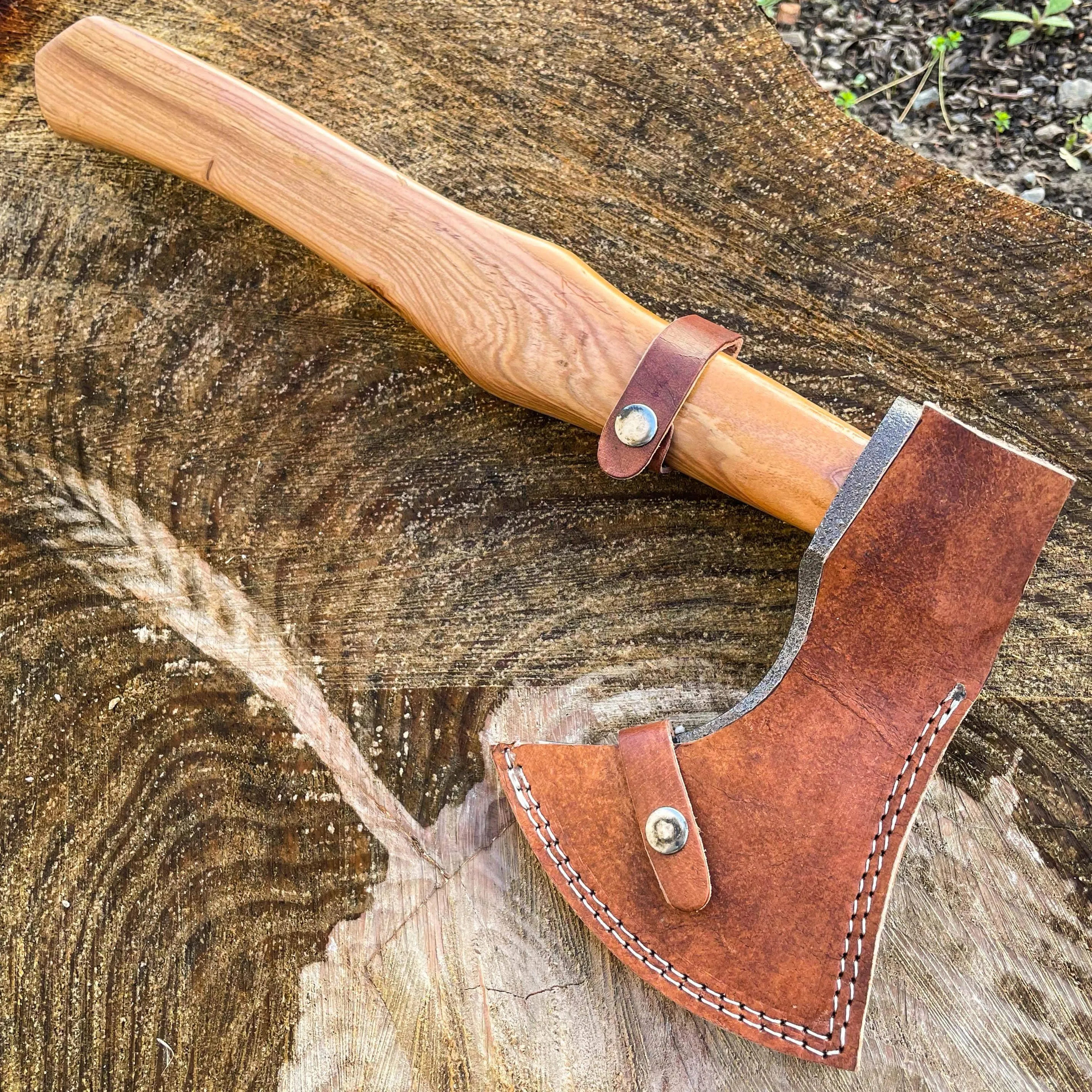 High Carbon Steel Outdoor Camping HATCHET TOMAHAWK AXE w Brown Wood Handle