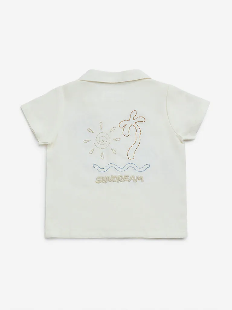 HOP Baby Off-White Embroidered Cotton-Blend Shirt