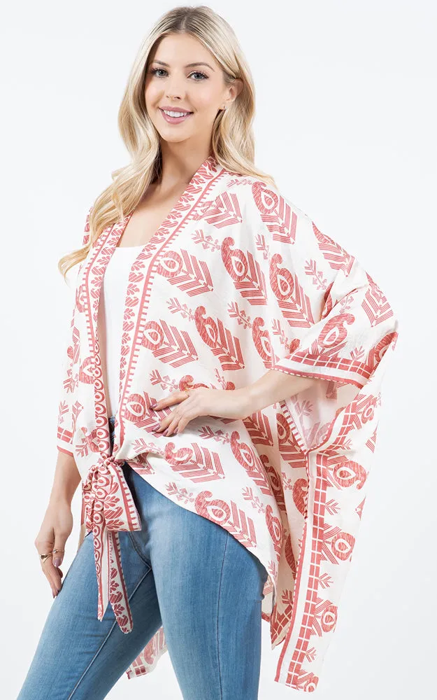 KP5511 Tribe Print Kimono Cover Up