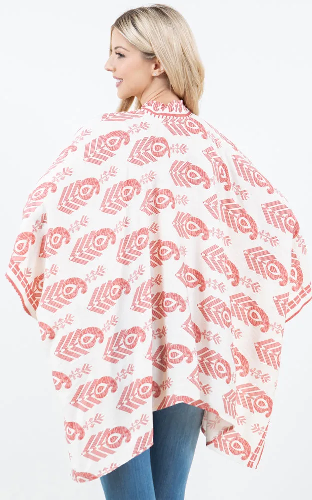 KP5511 Tribe Print Kimono Cover Up