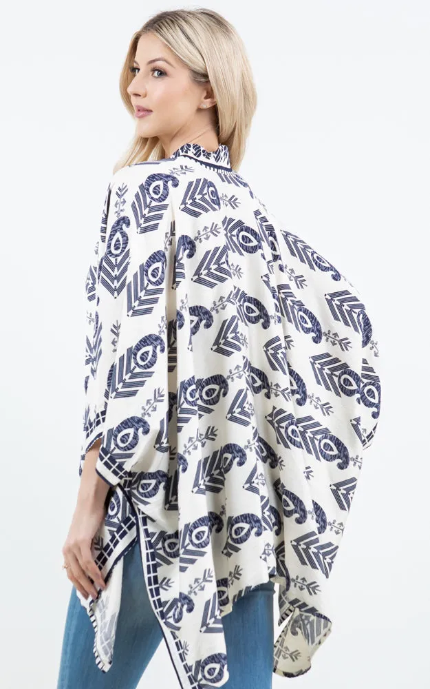 KP5511 Tribe Print Kimono Cover Up