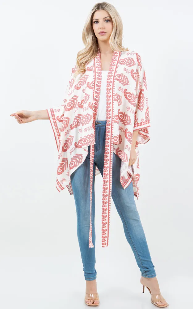 KP5511 Tribe Print Kimono Cover Up