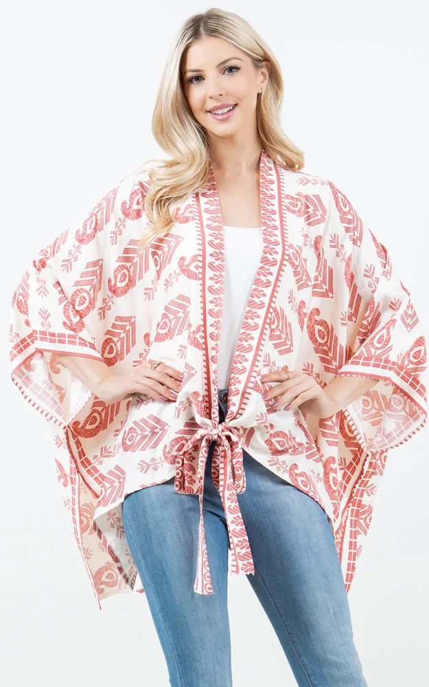KP5511 Tribe Print Kimono Cover Up