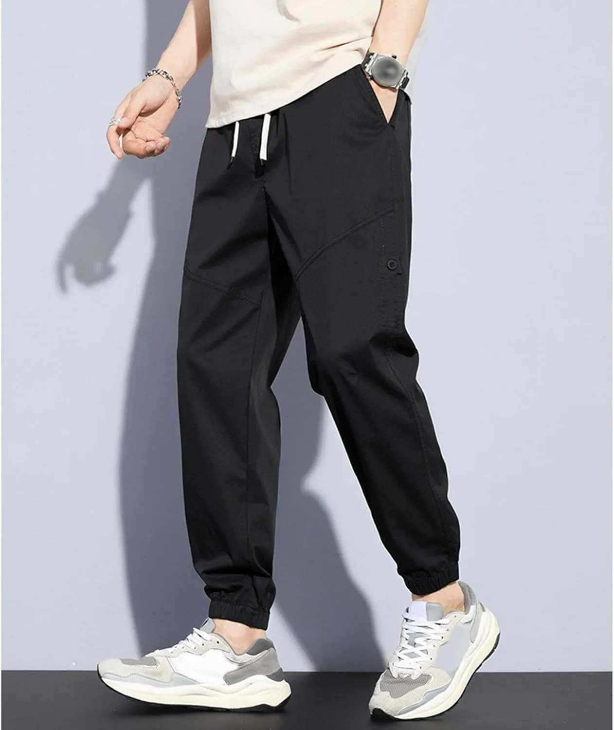 Men's Elastic Waist Stylish Athletic Pants Casual Lightweight Outdoor Hiking Trousers Drawstring Streetwear Pants