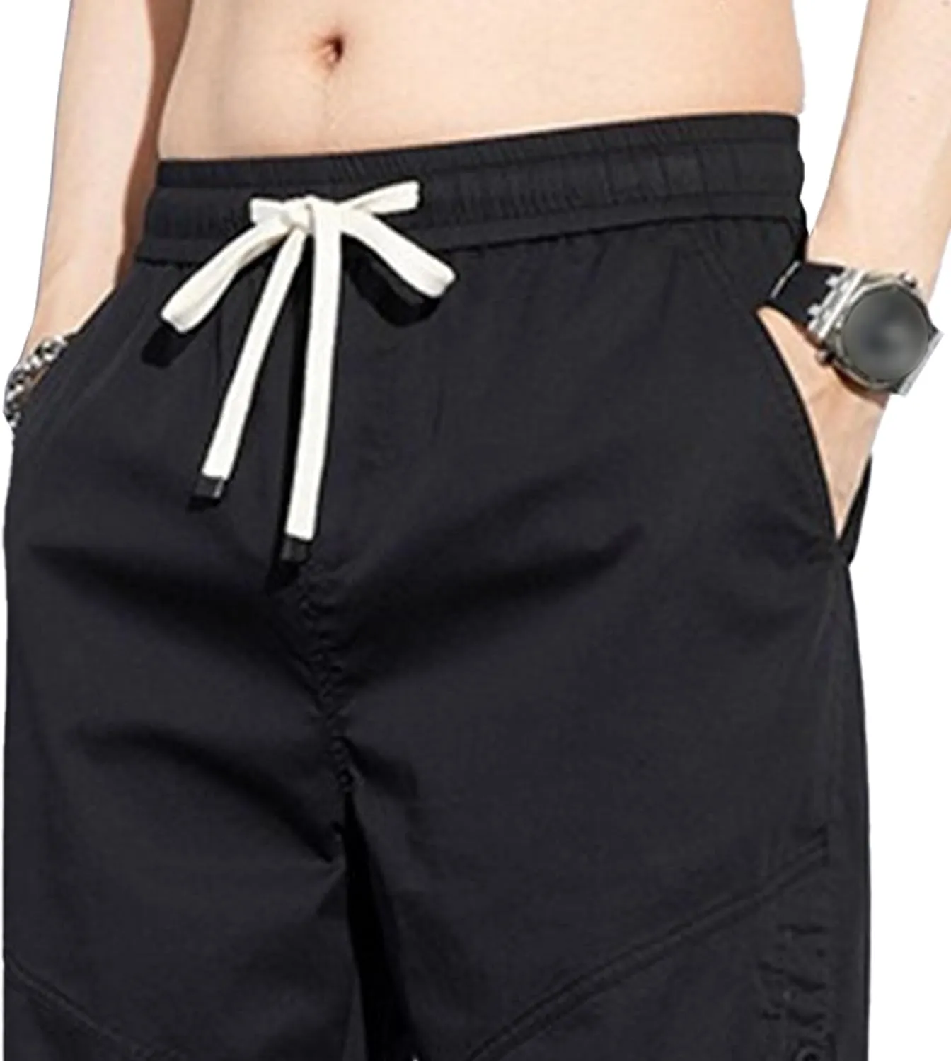 Men's Elastic Waist Stylish Athletic Pants Casual Lightweight Outdoor Hiking Trousers Drawstring Streetwear Pants