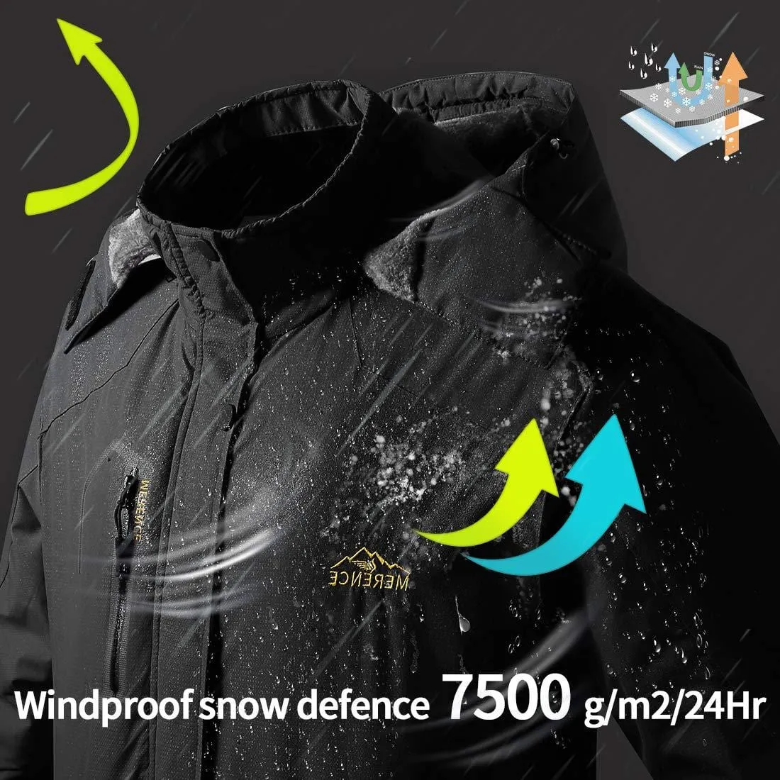 Men's Mountain Waterproof Ski Jacket Windproof Rain Jacket Warm Winter Coats Snowboarding Chrimas Gift U119WCFY028,NewBlack,L