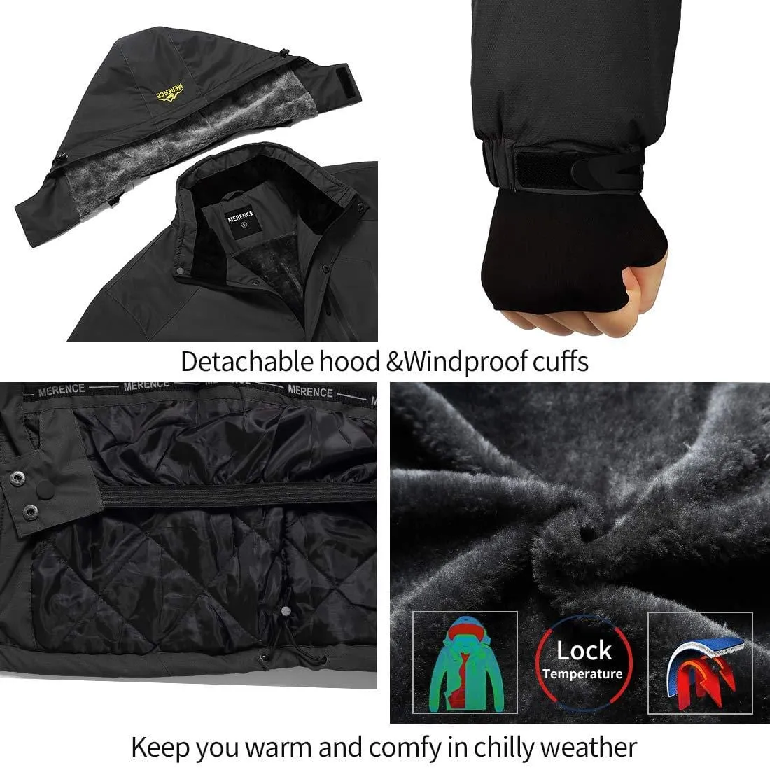 Men's Mountain Waterproof Ski Jacket Windproof Rain Jacket Warm Winter Coats Snowboarding Chrimas Gift U119WCFY028,NewBlack,L