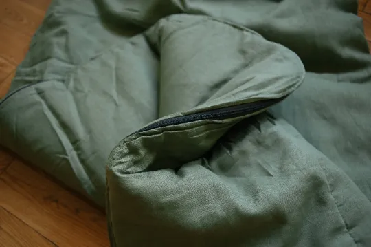 Organic HEMP Sleeping bag in linen fabric- organic hemp fiber filling in natural linen fabric - blanket quilt, hand made