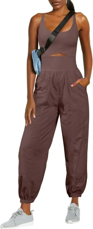 ReachMe Womens Running Onesie Athletic Romper Pants Hiking Outfits One Piece Workout Jumpsuits with Pockets