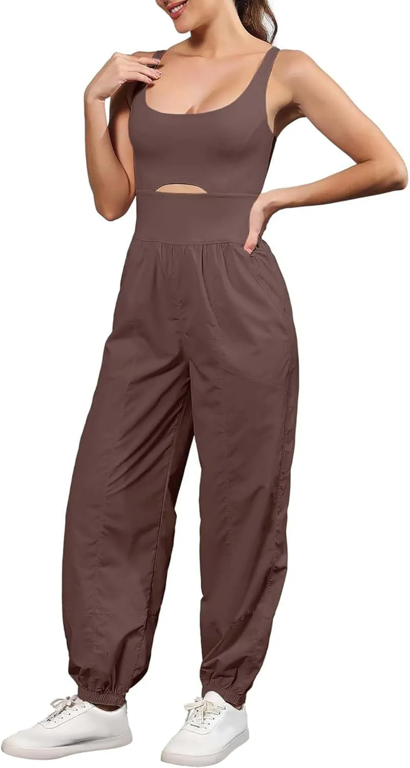 ReachMe Womens Running Onesie Athletic Romper Pants Hiking Outfits One Piece Workout Jumpsuits with Pockets