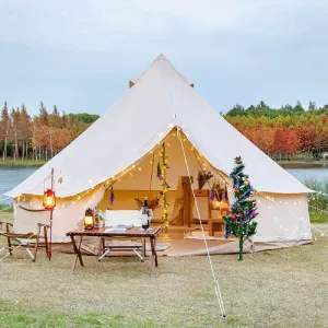 relaxed Outdoor Waterproof 4-Season Cotton Canvas Yurt Tent 6M/19.6ft Bell Tent With Stove Hole (Side Wall), For Family Camping
