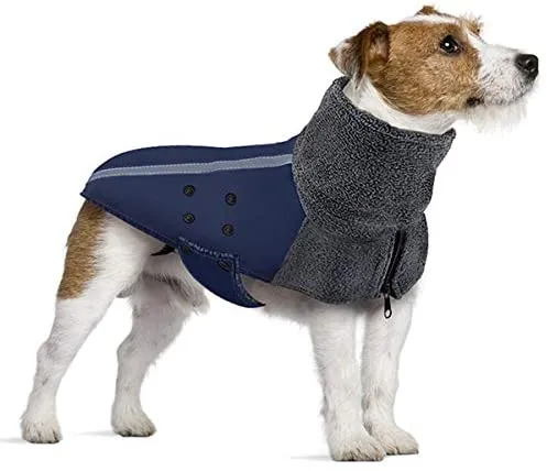 SlowTon Winter Dog Coat, Warm Polar Fleece Lining Doggie Outdoor Jacket with Turtleneck Scarf Reflective Stripe Adjustable Waterproof Windproof Puppy Vest Soft Pet Outfits (Medium, Dark Blue)