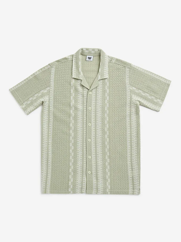 Y&F Kids Sage Knitted Resort-Fit Cotton-Blend Shirt